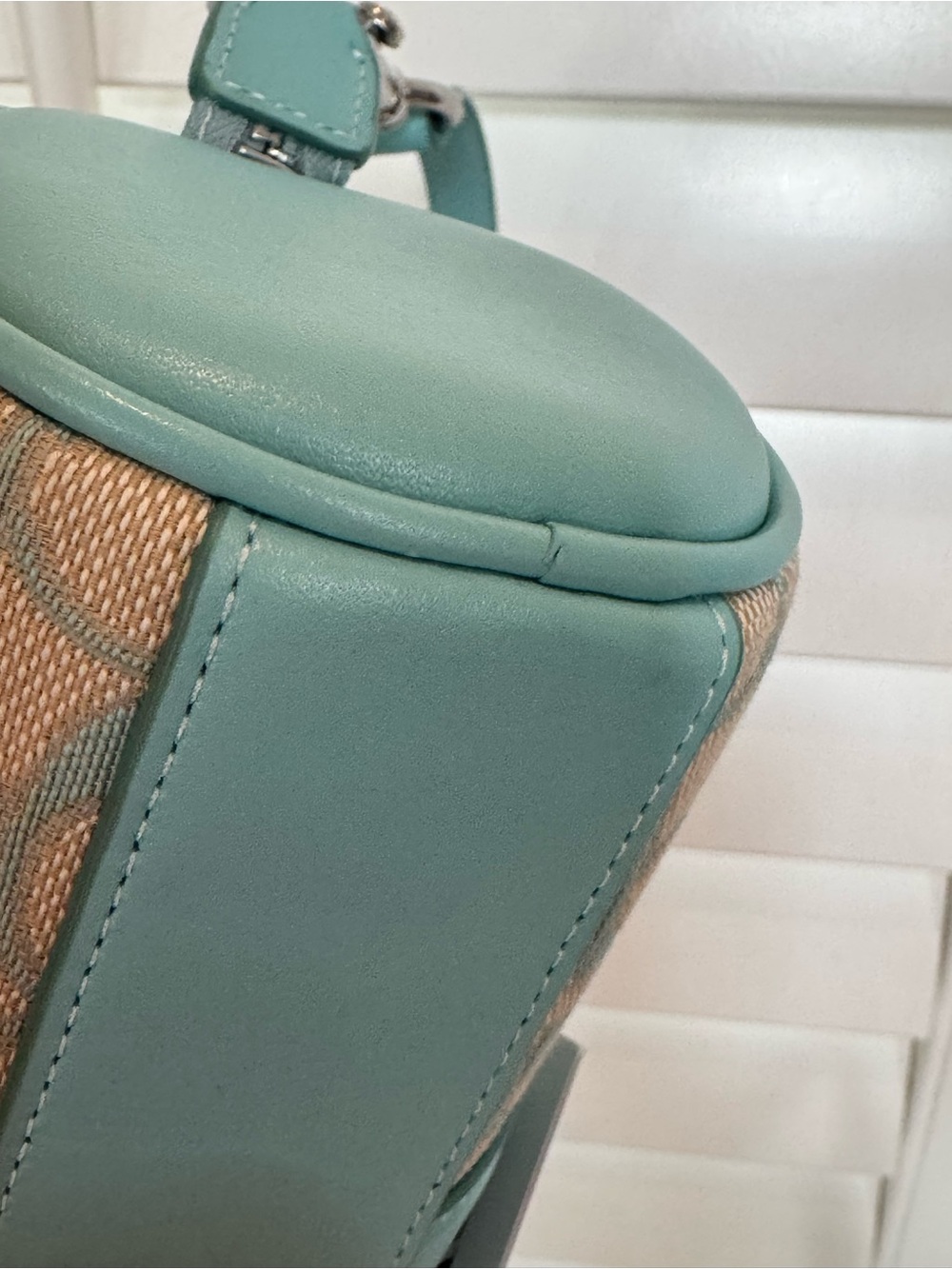 Coach Mini Barrel Shoulder Bag in Aqua/Beige Signature Jacquard - Picture 5 of 7
